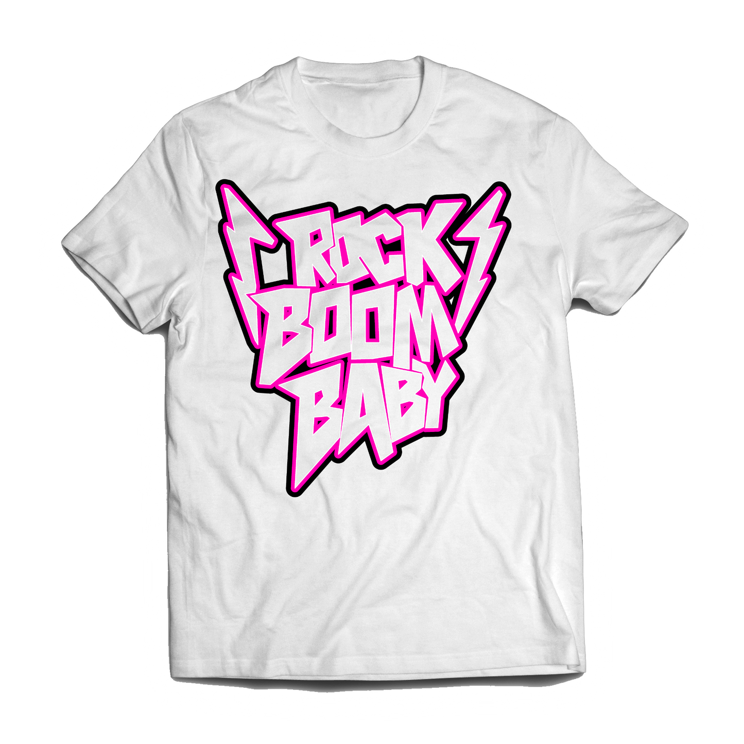ROCK BOOM BABY TEE ~ WHITE & PINK
